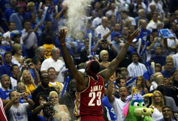 ORLANDO, FL - MAY 24:  LeBron James #23 of the Cleveland Cavaliers throws chalk in the air before the game against the Orlando Magic in Game Three of the Eastern Conference Finals during the 2009 NBA Playoffs at the the Amway Arena on May 24, 2009 in Orlando, Florida. NOTE TO USER: User expressly acknowledges and agrees that, by downloading and or using this photograph, User is consenting to the terms and conditions of the Getty Images License Agreement.  (Photo by Elsa/Getty Images)