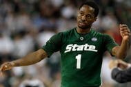 DETROIT - APRIL 06: Kalin Lucas #1 of the Michigan State Spartans reacts in the second half against the North Carolina Tar Heels during the 2009 NCAA Division I Men's Basketball National Championship game at Ford Field on April 6, 2009 in Detroit, Michigan. (Photo by Andy Lyons/Getty Images)