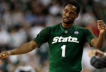 DETROIT - APRIL 06:  Kalin Lucas #1 of the Michigan State Spartans reacts in the second half against the North Carolina Tar Heels during the 2009 NCAA Division I Men's Basketball National Championship game at Ford Field on April 6, 2009 in Detroit, Michigan.  (Photo by Andy Lyons/Getty Images)