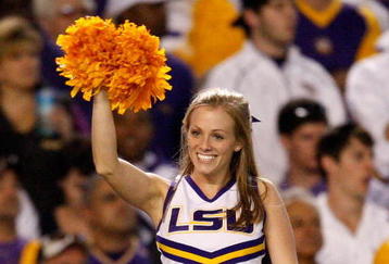 TUSCALOOSA, AL - NOVEMBER 07:  A cheerleader of the Louisiana State University Tigers cheers against the Alabama Crimson Tide at Bryant-Denny Stadium on November 7, 2009 in Tuscaloosa, Alabama.  (Photo by Kevin C. Cox/Getty Images)