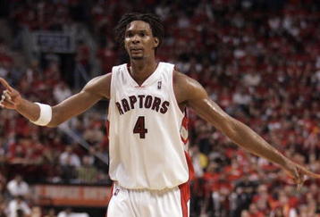 TORONTO,ON - APRIL 26:  Chris Bosh #4 of the Toronto Raptors plays against the Orlando Magic in Game Four of the Eastern Conference Quarterfinals during the 2008 NBA Playoffs on April 26, 2008 at the Air Canada Centre in Toronto, Ontario. The Magic defeated the Raptors 106-94 to take a 3-1 series lead. (Photo by Claus Andersen/Getty Images)