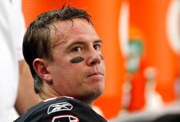 ATLANTA - NOVEMBER 29:  Quarterback Matt Ryan #2 of the Atlanta Falcons has his right foot attended to during the first half against the Tampa Bay Buccaneers at Georgia Dome on November 29, 2009 in Atlanta, Georgia.  (Photo by Kevin C. Cox/Getty Images)