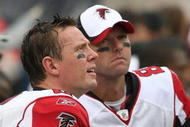 FOXBORO, MA - SEPTEMBER 27:  Matt Ryan #2 and teammate Chris Redman #8 of the Atlanta Falcons watch fourth-quarter action from the sidelnes against the New England Patriots at Gillette Stadium on September 27, 2009 in Foxboro, Massachusetts. The Patriots won 26-10. (Photo by Jim Rogash/Getty Images)