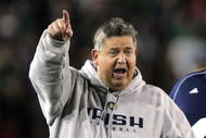 PALO ALTO, CA - NOVEMBER 28:  Notre Dame head coach Charlie Weis argues a call during their game against the Stanford Cardinal at Stanford Stadium on November 28, 2009 in Palo Alto, California.  (Photo by Ezra Shaw/Getty Images)