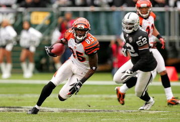 OAKLAND, CA - NOVEMBER 22:  Chad Ochocinco #85 of the Cincinnati Bengals runs with the ball after making a reception against the Oakland Raiders at Oakland-Alameda County Coliseum on November 22, 2009 in Oakland, California.  (Photo by Ezra Shaw/Getty Images)