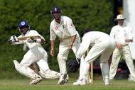 9 Feb 2001:  T M Dilshan of the Presidents XI sweeps the ball past Michael Vaughan and Alec Stewart of England during day 2 of the England v Sri Lanka Presidents XI at the Sara Stadium, Colombo, Sri Lanka. Mandatory Credit: Tom Shaw/ALLSPORT