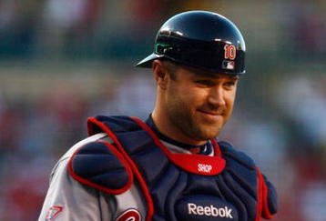 ANAHEIM, CA - JULY 27:  Kelly Shoppach #10 of the Cleveland Indians walks back to home plate against the Los Angeles Angels of Anaheim at Angel Stadium on July 27, 2009 in Anaheim, California.  (Photo by Jeff Gross/Getty Images)
