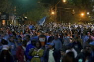 CHAPEL HILL, NC - APRIL 6:  University of North Carolina fans celebrate on Franklin Street after the Tar Heels beat Michigan State in the NCAA men's basketball tournament Final Four game on April 6, 2009 in Chapel Hill, North Carolina. (Photo by Chris Keane/Getty Images)