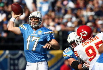 SAN DIEGO, CA - NOVEMBER 29:  Quarterback Philip Rivers #17 of the San Diego Chargers passes the ball against the Kansas City Chiefs during the NFL game on November 29, 2009 at Qualcomm Stadium in San Diego, California.  (Photo by Donald Miralle/Getty Images)