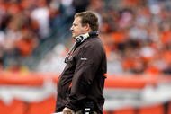 CINCINNATI - NOVEMBER 29: Eric Mangini the Head Coach of the Cleveland Browns walks on the field during the NFL game against the Cincinnati Bengals at Paul Brown Stadium on November 29, 2009 in Cincinnati, Ohio.  (Photo by Andy Lyons/Getty Images)