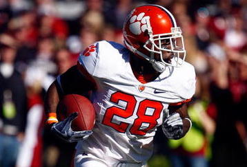 COLUMBIA, SC - NOVEMBER 28:  C.J. Spiller #28 of the Clemson Tigers runs upfield against the South Carolina Gamecocks at Williams-Brice Stadium on November 28, 2009 in Columbia, South Carolina.  (Photo by Scott Halleran/Getty Images)