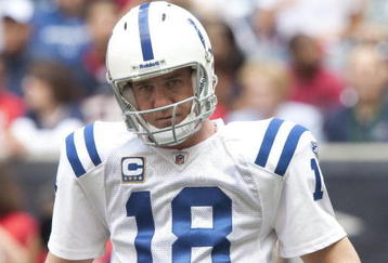 HOUSTON - NOVEMBER 29: Quarterback Peyton Manning #18 of the Indianapolis Colts waits for play to resume at Reliant Stadium on November 29, 2009 in Houston, Texas.  (Photo by Bob Levey/Getty Images)