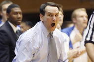 DURHAM, NC - MARCH 03:  Head coach Mike Krzyzewski of the Duke Blue Devils reacts against the Florida State Seminoles during the game on March 3, 2009 at Cameron Indoor Stadium in Durham, North Carolina.  (Photo by Kevin C. Cox/Getty Images)