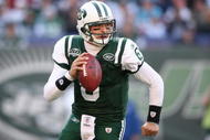 EAST RUTHERFORD, NJ - NOVEMBER 29:  Mark Sanchez #6 of the New York Jets drops back to pass against the Carolina Panthers at Giants Stadium on November 29, 2009 in East Rutherford, New Jersey.  (Photo by Nick Laham/Getty Images)