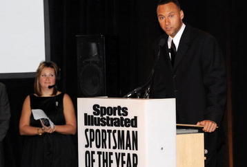 NEW YORK - DECEMBER 01:  2009 Sports Illustrated Sportsman of the Year Derek Jeter speaks during the 2009 Sports Illustrated Sportsman of the Year Celebration at The IAC Building on December 1, 2009 in New York City.  (Photo by Andrew H. Walker/Getty Images)