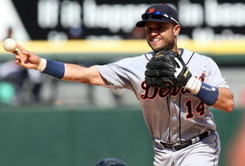 CHICAGO - JUNE 08:  Placido Polanco #14 of the Detroit Tigers turns a game-ending double play, forcing Alexei Ramirez #10 of the Chicago White Sox on June 8, 2009 at U.S. Cellular Field in Chicago, Illinois. The Tigers defeated the White Sox 5-4. (Photo by Jonathan Daniel/Getty Images)