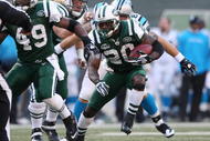 EAST RUTHERFORD, NJ - NOVEMBER 29:  Thomas Jones #20 of the New York Jets against the Carolina Panthers at Giants Stadium on November 29, 2009 in East Rutherford, New Jersey.  (Photo by Nick Laham/Getty Images)