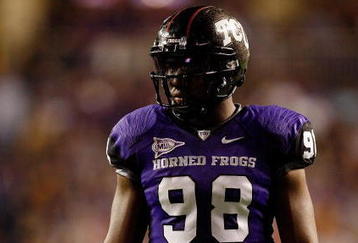 FORT WORTH, TX - NOVEMBER 14:  Defensive end Jerry Hughes #98 of the TCU Horned Frogs at Amon G. Carter Stadium on November 14, 2009 in Fort Worth, Texas.  (Photo by Ronald Martinez/Getty Images)