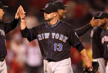 ANAHEIM, CA - JUNE 18:  Pitcher Billy Wagner #13  of the New York Mets celebrates after the game with the Los Angeles Angels of Anaheim on June 18, 2008 at Angel Stadium in Anaheim, California.  The Mets won 5-4 in 10 innings.  (Photo by Stephen Dunn/Getty Images)