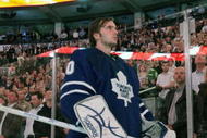 TORONTO, ON - NOVEMBER 10:  Jonas Gustavsson #50 of The Toronto Maple Leafs prepares for his game against the Minnesota Wild at the Air Canada Centre on November 10, 2009 in Toronto, Canada.  (Photo by Bruce Bennett/Getty Images)