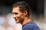 NEW YORK - APRIL 19:  Grady Sizemore #24 of the Cleveland Indians stands on first base after getting a hit during their game against the New York Yankees at Yankee Stadium on April 19, 2009 in the Bronx borough of New York City.  (Photo by Ezra Shaw/Getty Images)