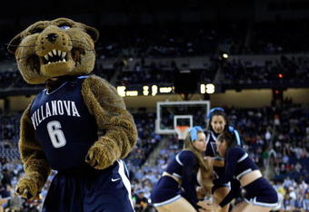 DETROIT - APRIL 04:  The Villanova Wildcats mascot performs during a break in the game against the North Carolina Tar Heels during the National Semifinal game of the NCAA Division I Men's Basketball Championship at Ford Field on April 4, 2009 in Detroit, Michigan.  (Photo by Andy Lyons/Getty Images)