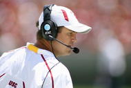 LOS ANGELES, CA - APRIL 25:  Assistant Head Coach  Jeremy Bates of the USC Trojans on the field during the spring game on April 25, 2009 at the Los Angeles Memorial Coliseum in Los Angeles, California.  The cardinal team won 16-10.  (Photo by Jeff Golden/Getty Images)