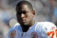SAN DIEGO - NOVEMBER 29: Branden Albert #76 of the Kansas City Chiefs on the sidelines against the San Diego Chargers at Qualcomm Stadium on November 29, 2009 in San Diego, California. (Photo by Harry How/Getty Images)
