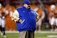 AUSTIN, TX - NOVEMBER 21:  Head coach Mark Mangino of the Kansas Jayhawks on the field before a game against the Texas Longhorns at Darrell K Royal-Texas Memorial Stadium on November 21, 2009 in Austin, Texas.  (Photo by Ronald Martinez/Getty Images)