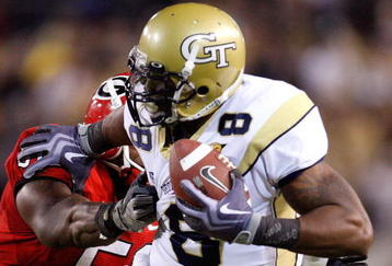ATLANTA - NOVEMBER 28:  Demaryius Thomas #8 of the Georgia Tech Yellow Jackets against the Georgia Bulldogs at Bobby Dodd Stadium on November 28, 2009 in Atlanta, Georgia.  (Photo by Kevin C. Cox/Getty Images)