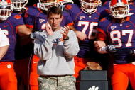 CLEMSON, SC - NOVEMBER 21: Head coach Dabo Swinney of the Clemson Tigers leads his team onto the field against the Virginia Cavaliers at Memorial Stadium on November 21, 2009 in Clemson, South Carolina. (Photo by Streeter Lecka/Getty Images)