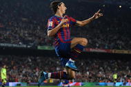 BARCELONA, SPAIN - OCTOBER 25:  Zlatan Ibrahimovic of FC Barcelona celebrates scoring his second goal, his sides fourth, during the La Liga match between FC Barcelona and Real Zaragoza at the Camp Nou Stadium on October 25, 2009 in Barcelona, Spain.  (Photo by Jasper Juinen/Getty Images)