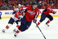 WASHINGTON - NOVEMBER 7: Alexander Semin #28 of the Washington Capitals controls the puck against Victor Oreskovich #65 of the Florida Panthers during an NHL hockey game on November 7, 2009 at the Verizon Center in Washington, DC. (Photo by Ned Dishman/Getty Images)