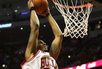 CHICAGO - APRIL 30: Tyrus Thomas #24 of the Chicago Bulls goes up for a dunk against the Boston Celtics in Game Six of the Eastern Conference Quarterfinals during the 2009 NBA Playoffs at the United Center on April 30, 2009 in Chicago, Illinois. The Bulls defeated the Celtics 128-127 in triple-overtime. NOTE TO USER: User expressly acknowledges and agreees that, by downloading and/or using this Photograph, User is consenting to the terms and conditions of the Getty Images License Agreement. (Photo by Jonathan Daniel/Getty Images)