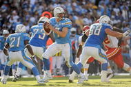 SAN DIEGO - NOVEMBER 29:  Philip Rivers #17 of the San Diego Chargers drops back to pass against the Kansas City Chiefs at Qualcomm Stadium on November 29, 2009 in San Diego, California.  (Photo by Harry How/Getty Images)