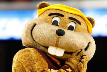 GREENSBORO, NC - MARCH 19:  The mascot of the Minnesota Golden Gophers cheers on his team against the Texas Longhorns during the first round of the NCAA Division I Men's Basketball Tournament at the Greensboro Coliseum on March 19, 2009 in Greensboro, North Carolina.  (Photo by Streeter Lecka/Getty Images)