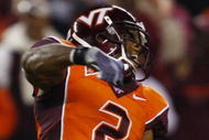 BLACKSBURG, VA - OCTOBER 29:  Davon Morgan #2 of the Virginia Tech University Hokies celebrates a fumble recovery against the North Carolina Tar Heels during the third quarter of the game at Lane Stadium on October 29, 2009 in Blacksburg, Virginia.  (Photo by Scott Halleran/Getty Images)