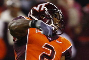 BLACKSBURG, VA - OCTOBER 29:  Davon Morgan #2 of the Virginia Tech University Hokies celebrates a fumble recovery against the North Carolina Tar Heels during the third quarter of the game at Lane Stadium on October 29, 2009 in Blacksburg, Virginia.  (Photo by Scott Halleran/Getty Images)