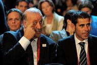 CAPE TOWN, SOUTH AFRICA - DECEMBER 04: Spain Coach Vincente Del Bosque (L) and former player Fernando Hierro attend the Final Draw for the FIFA World Cup 2010 December 4, 2009 at the International Convention Centre in Cape Town, South Africa.  (Photo by Laurence Griffiths/Getty Images)