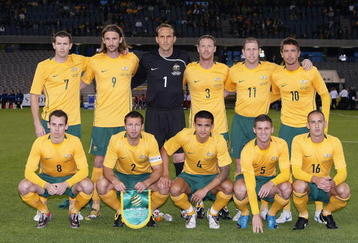 MELBOURNE, AUSTRALIA - OCTOBER 14: The Australian team line up prior to the Asian Cup Group B qualifying match between the Australian Socceroos and Oman at Etihad Stadium on October 14, 2009 in Melbourne, Australia.  (Photo by Robert Cianflone/Getty Images)