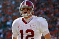 AUBURN, AL - NOVEMBER 27:  Quarterback Greg McElroy #12 of the Alabama Crimson Tide against the Auburn Tigers at Jordan-Hare Stadium on November 27, 2009 in Auburn, Alabama.  (Photo by Kevin C. Cox/Getty Images)