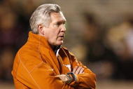 COLLEGE STATION, TX - NOVEMBER 26:  Head coach Mack Brown of the Texas Longhorns looks on prior heir game against the Texas A&M Aggies at Kyle Field on November 26, 2009 in College Station, Texas. The Longhorns defeated the Aggies 49-39. (Photo by Aaron M. Sprecher/Getty Images)