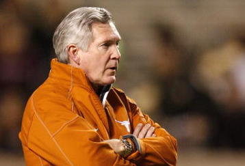 COLLEGE STATION, TX - NOVEMBER 26:  Head coach Mack Brown of the Texas Longhorns looks on prior heir game against the Texas A&M Aggies at Kyle Field on November 26, 2009 in College Station, Texas. The Longhorns defeated the Aggies 49-39. (Photo by Aaron M. Sprecher/Getty Images)