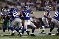 ARLINGTON, TX - SEPTEMBER 20:  Quarterback Eli Manning #10 of the New York Giants during play against the Dallas Cowboys at Cowboys Stadium on September 20, 2009 in Arlington, Texas.  (Photo by Ronald Martinez/Getty Images)