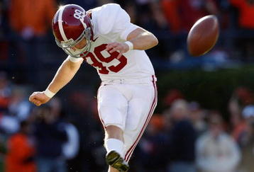 AUBURN, AL - NOVEMBER 27:  Kicker Leigh Tiffin #99 of the Alabama Crimson Tide against the Auburn Tigers at Jordan-Hare Stadium on November 27, 2009 in Auburn, Alabama.  (Photo by Kevin C. Cox/Getty Images)