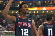 BEIJING - AUGUST 24:  Chris Bosh #12 of the United States celebrates after winning the gold medal game 118-107 over Spain during Day 16 of the Beijing 2008 Olympic Games at the Beijing Olympic Basketball Gymnasium on August 24, 2008 in Beijing, China.  (Photo by Phil Walter/Getty Images)