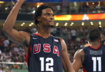 BEIJING - AUGUST 24:  Chris Bosh #12 of the United States celebrates after winning the gold medal game 118-107 over Spain during Day 16 of the Beijing 2008 Olympic Games at the Beijing Olympic Basketball Gymnasium on August 24, 2008 in Beijing, China.  (Photo by Phil Walter/Getty Images)