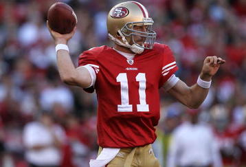 SAN FRANCISCO - NOVEMBER 29:  Alex Smith #11 of the San Francisco 49ers passes against the Jacksonville Jaguars during an NFL game at Candlestick Park on November 29, 2009 in San Francisco, California.  (Photo by Jed Jacobsohn/Getty Images)