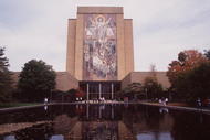 15 Oct 1994:  A mural called Touchdown Jesus adorns a wall overlooking the Notre Dame campus and football stadium in South Bend, Indiana. Mandatory Credit: Jonathan Daniel/Allsport