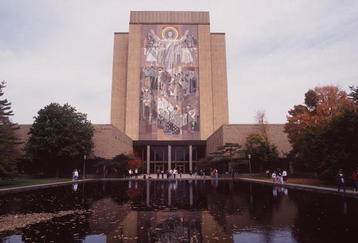 15 Oct 1994:  A mural called Touchdown Jesus adorns a wall overlooking the Notre Dame campus and football stadium in South Bend, Indiana. Mandatory Credit: Jonathan Daniel/Allsport
